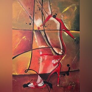 Abstract painting red high-heeled shoes